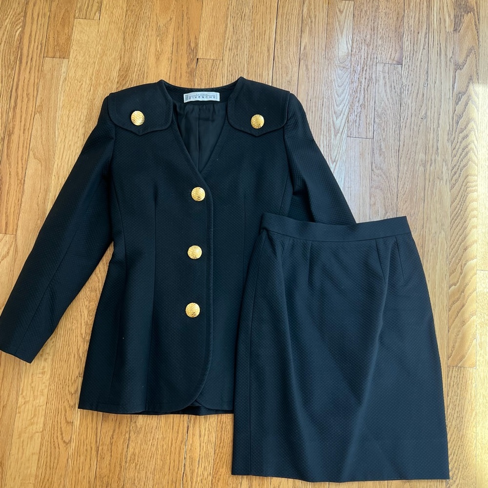 GIVENCHY Black and Gold Blazer and Skirt Set